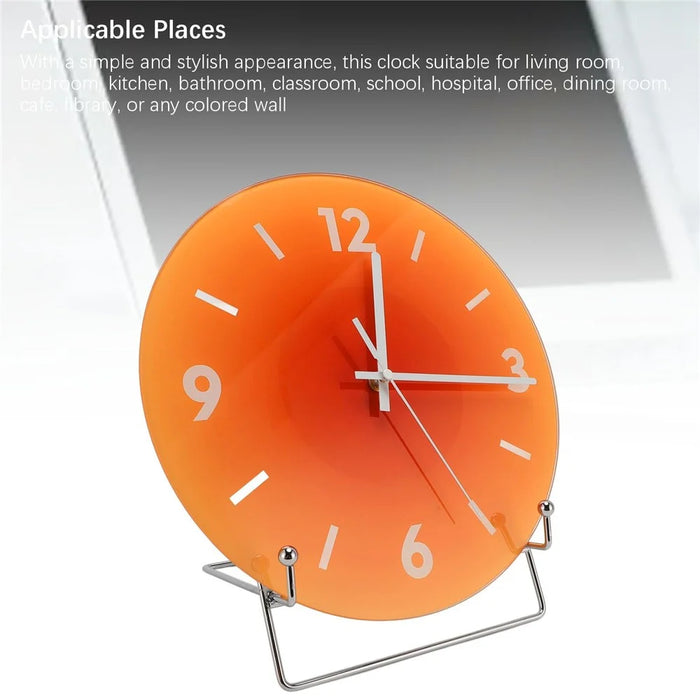 12 inch Sunset Wall Clock with Bracket Battery Operated Gradient Glass Silent Clocks for Home (No Battery) - Orange  /  Number - 4