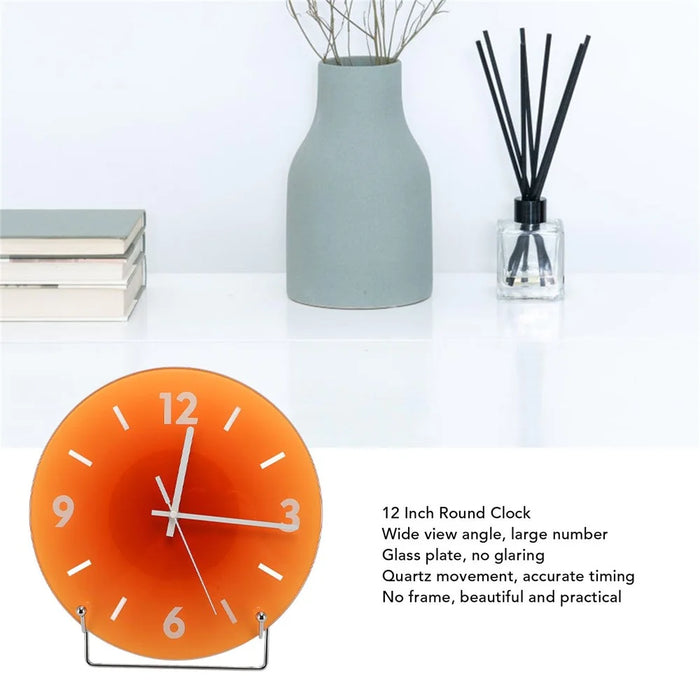 12 inch Sunset Wall Clock with Bracket Battery Operated Gradient Glass Silent Clocks for Home (No Battery) - Orange  /  Number - 5