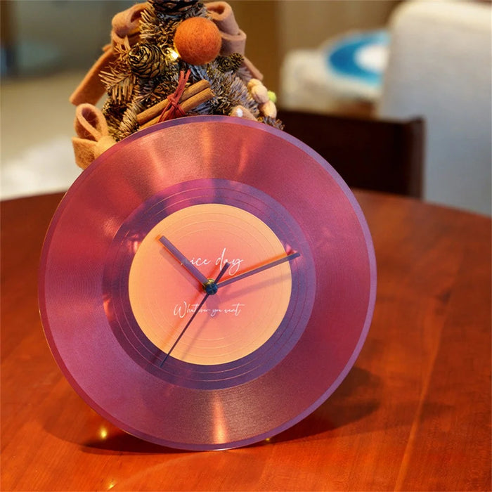 12 inch Music Record Wall Art Clock Translucent Silent Round Clocks Home Decor (No Battery) - Red - 2