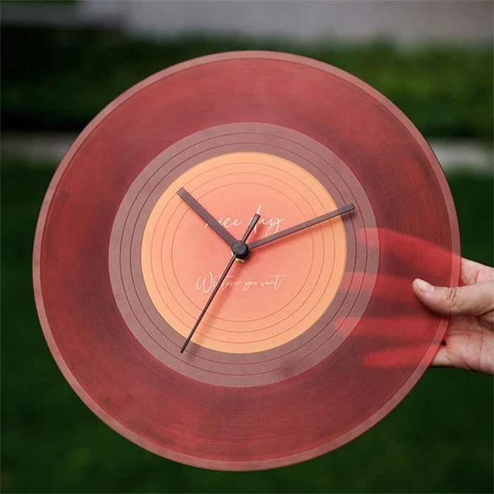 12 inch Music Record Wall Art Clock Translucent Silent Round Clocks Home Decor (No Battery) - Red - 3