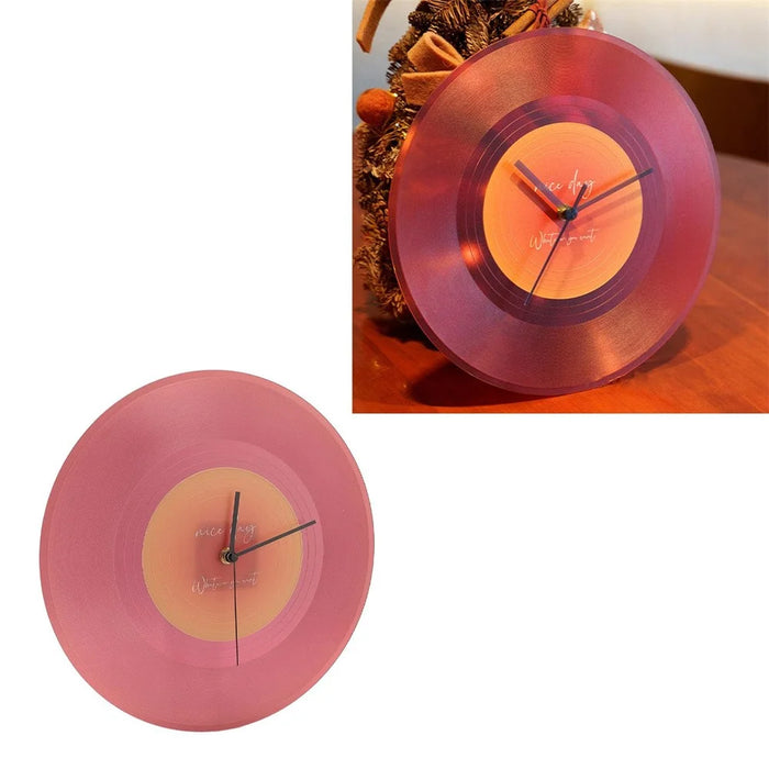 12 inch Music Record Wall Art Clock Translucent Silent Round Clocks Home Decor (No Battery) - Red - 5