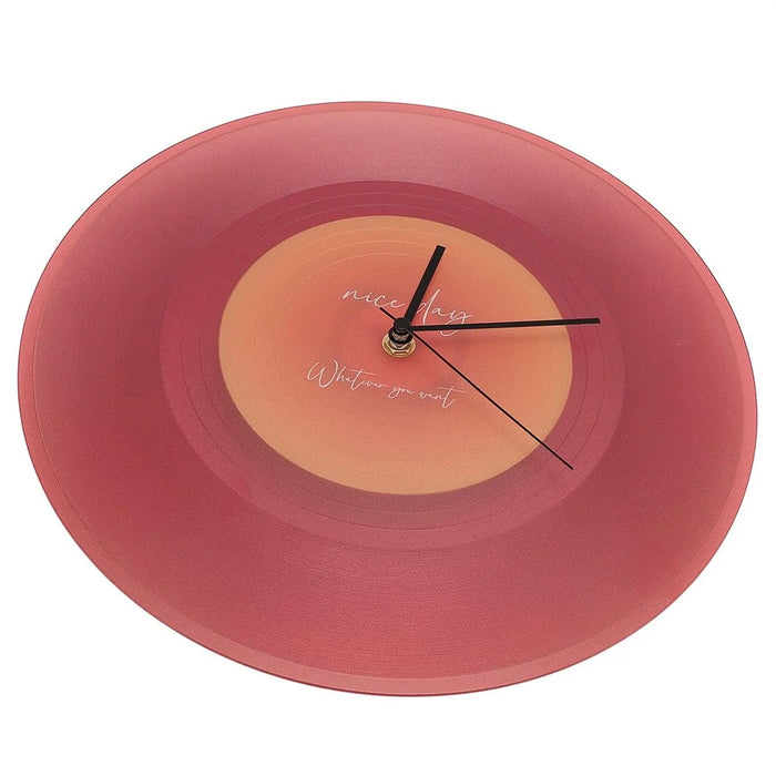 12 inch Music Record Wall Art Clock Translucent Silent Round Clocks Home Decor (No Battery) - Red - 7