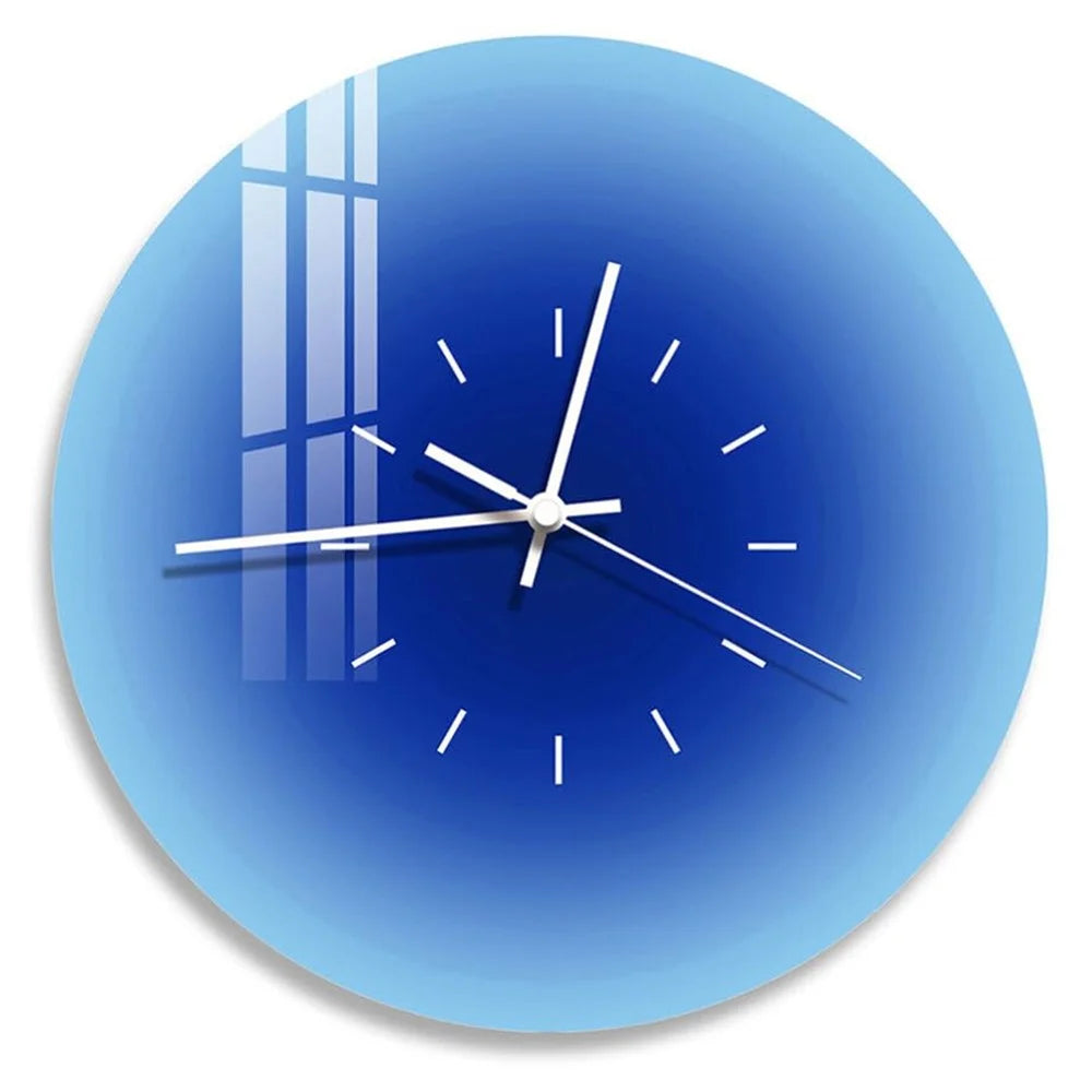 12 inch Sunset Wall Clock with Dial Scale Silent Gradient Glass Clocks for Home (No Battery) - Blue - 1