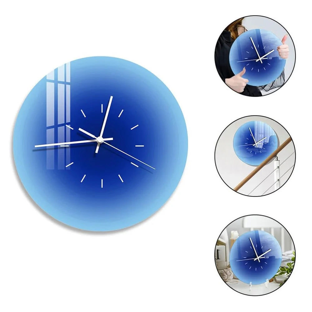 12 inch Sunset Wall Clock with Dial Scale Silent Gradient Glass Clocks for Home (No Battery) - Blue - 2