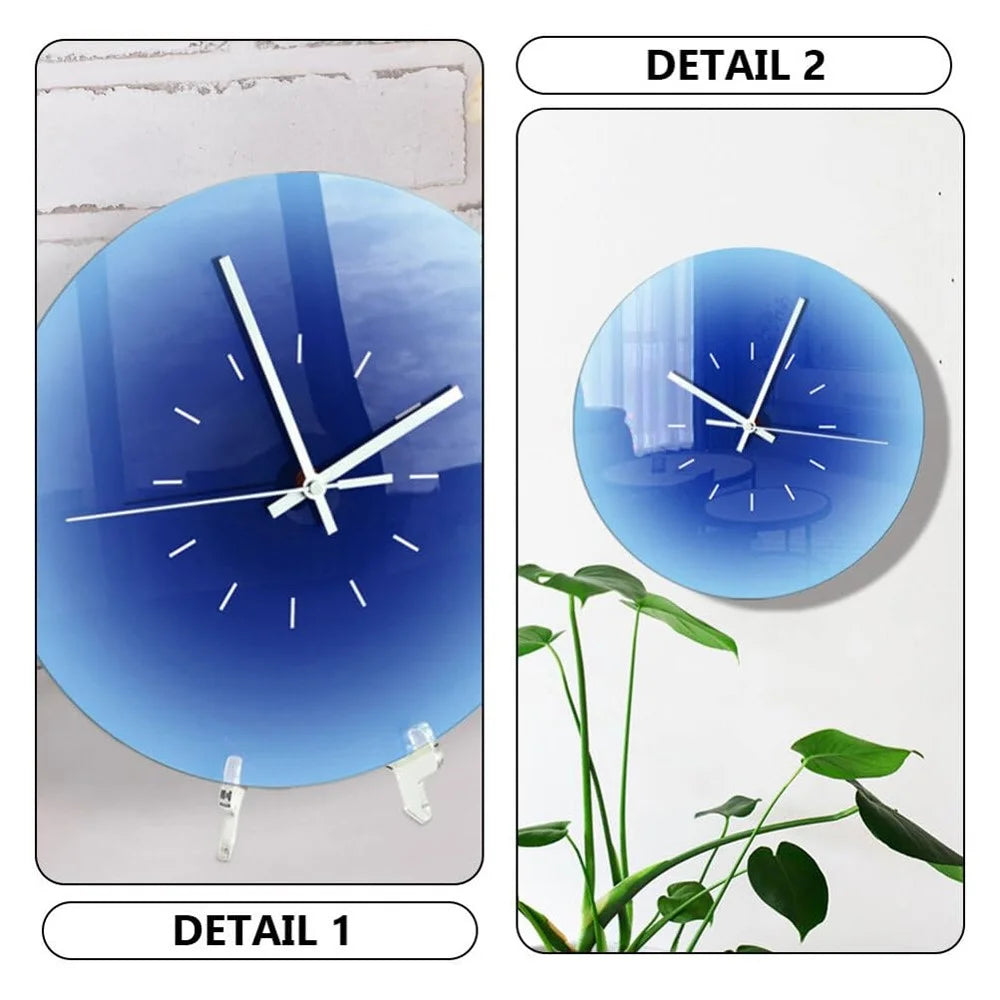 12 inch Sunset Wall Clock with Dial Scale Silent Gradient Glass Clocks for Home (No Battery) - Blue - 3