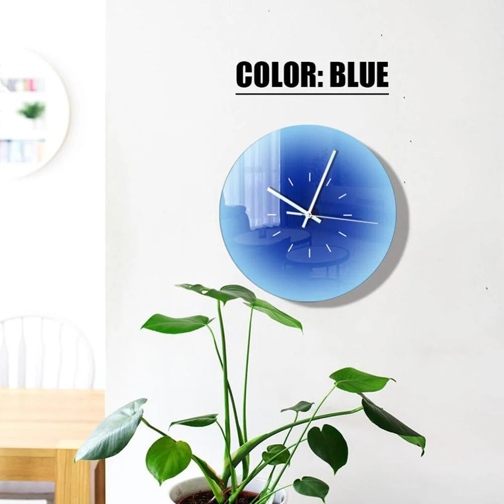 12 inch Sunset Wall Clock with Dial Scale Silent Gradient Glass Clocks for Home (No Battery) - Blue - 4