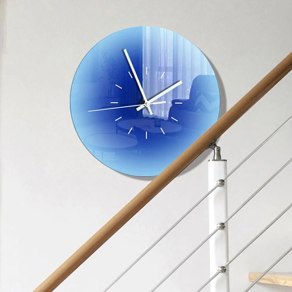 12 inch Sunset Wall Clock with Dial Scale Silent Gradient Glass Clocks for Home (No Battery) - Blue - 5