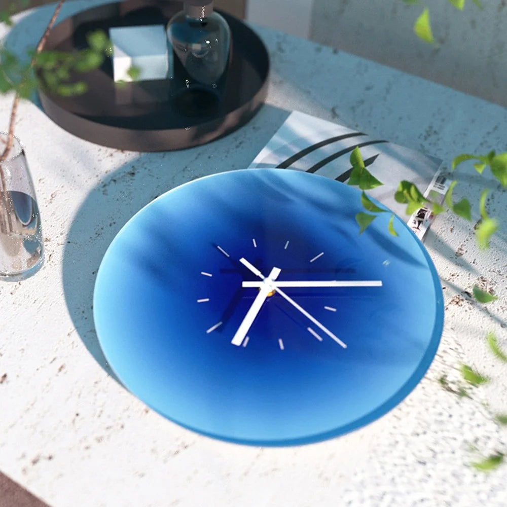 12 inch Sunset Wall Clock with Dial Scale Silent Gradient Glass Clocks for Home (No Battery) - Blue - 6