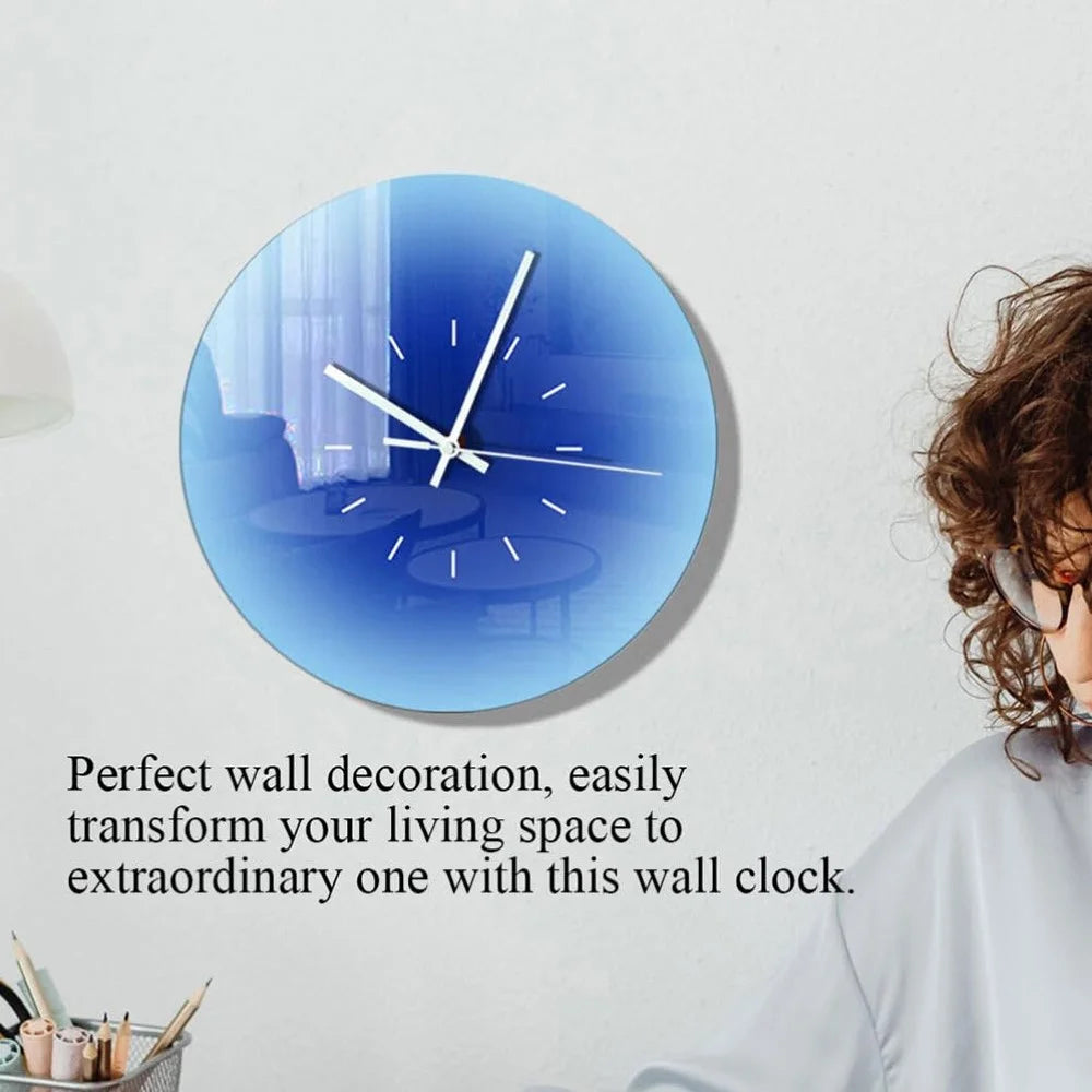 12 inch Sunset Wall Clock with Dial Scale Silent Gradient Glass Clocks for Home (No Battery) - Blue - 7