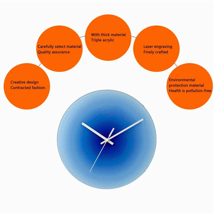 12 inch Sunset Wall Clock Silent Non-Ticking Gradient Glass Clocks for Home (No Battery) - Orange  /  No Dial Scale - 4