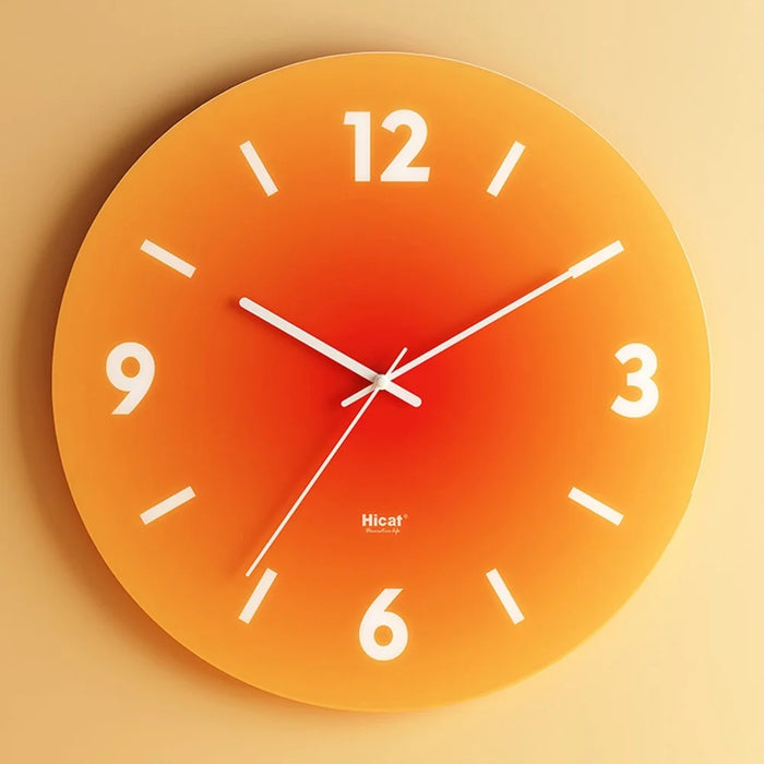 12 inch Sunset Wall Clock Battery Operated Gradient Glass Silent Clocks for Home (No Battery) - Orange  /  Number - 2
