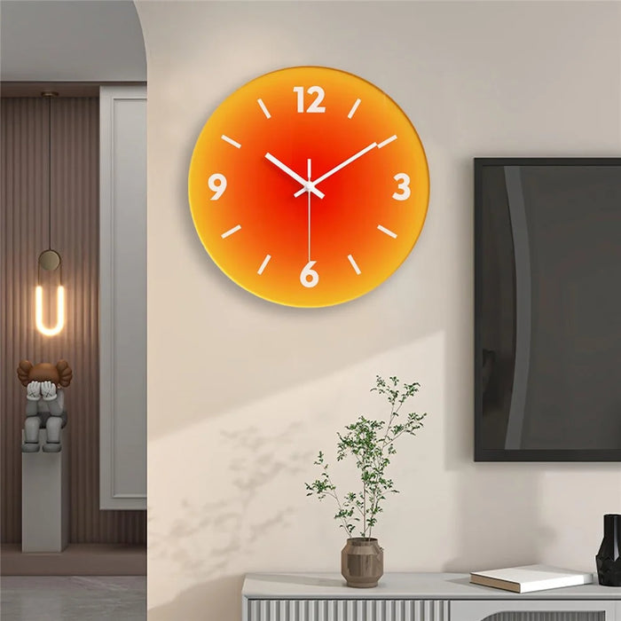 12 inch Sunset Wall Clock Battery Operated Gradient Glass Silent Clocks for Home (No Battery) - Orange  /  Number - 4