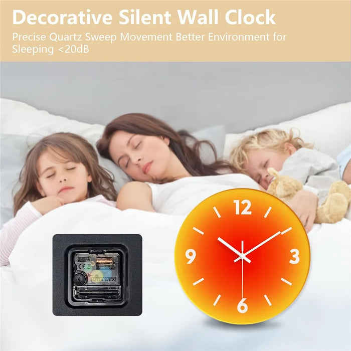 12 inch Sunset Wall Clock Battery Operated Gradient Glass Silent Clocks for Home (No Battery) - Orange  /  Number - 6