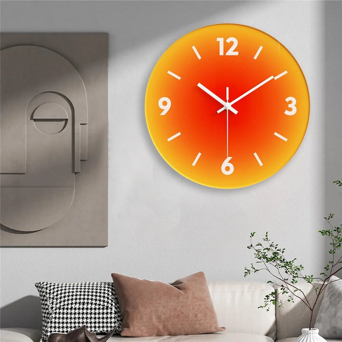 12 inch Sunset Wall Clock Battery Operated Gradient Glass Silent Clocks for Home (No Battery) - Orange  /  Number - 7