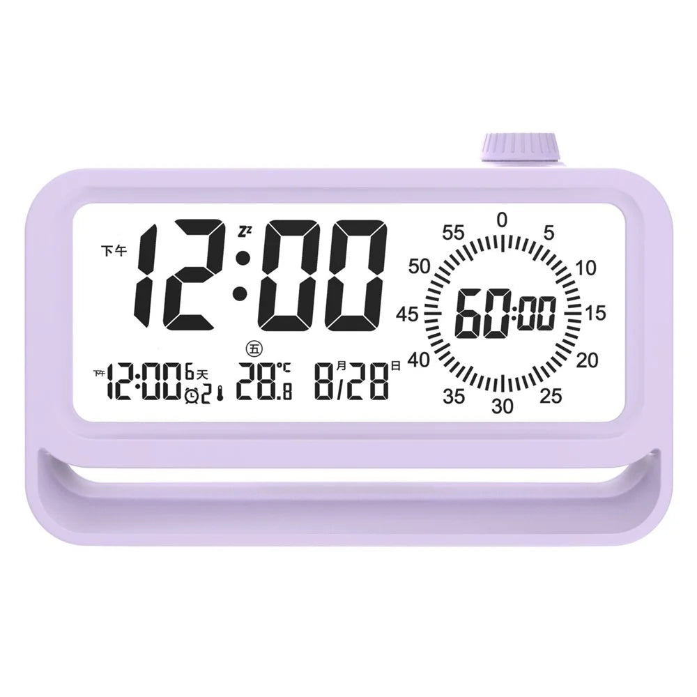 Digital Alarm Clock with Visual Timer 3 Level Brightness Countdown LCD Time Reminder (No Battery) - Purple - 1