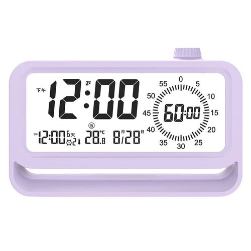 Digital Alarm Clock with Visual Timer 3 Level Brightness Countdown LCD Time Reminder (No Battery) - Purple - 1