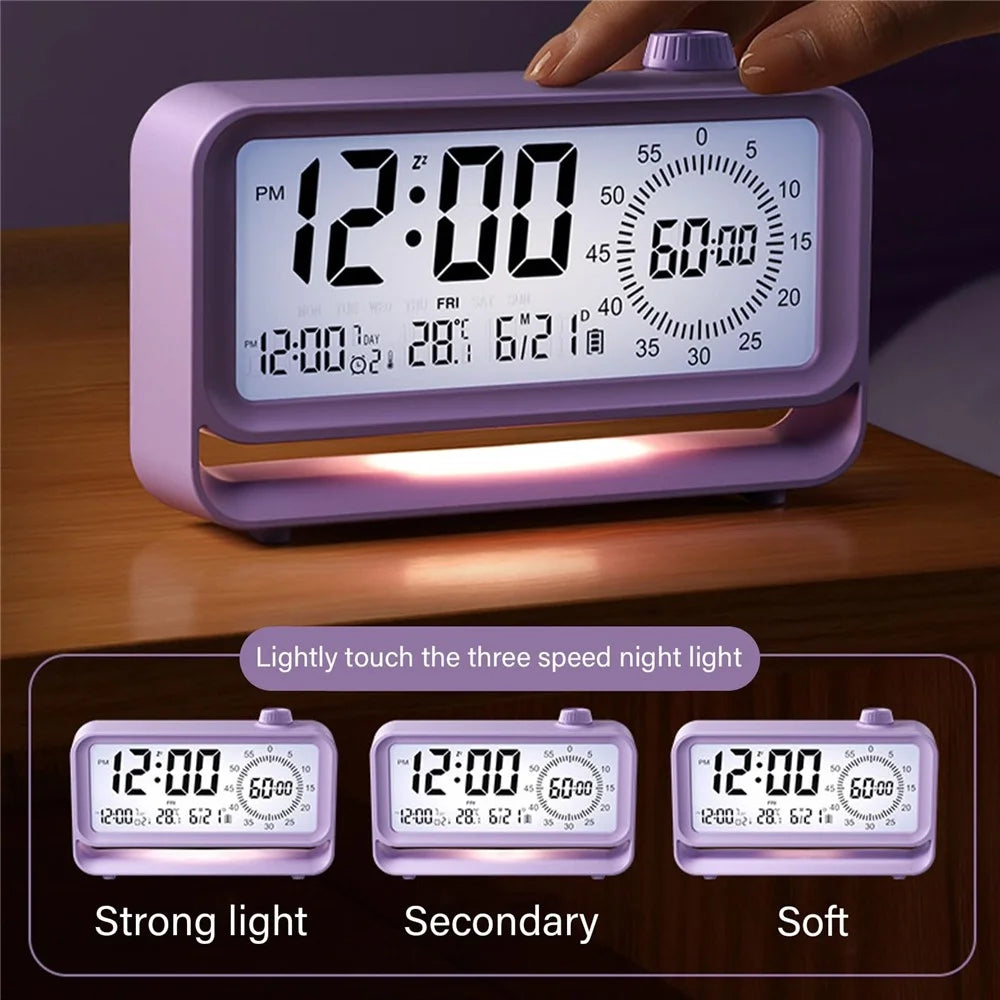 Digital Alarm Clock with Visual Timer 3 Level Brightness Countdown LCD Time Reminder (No Battery) - Purple - 2