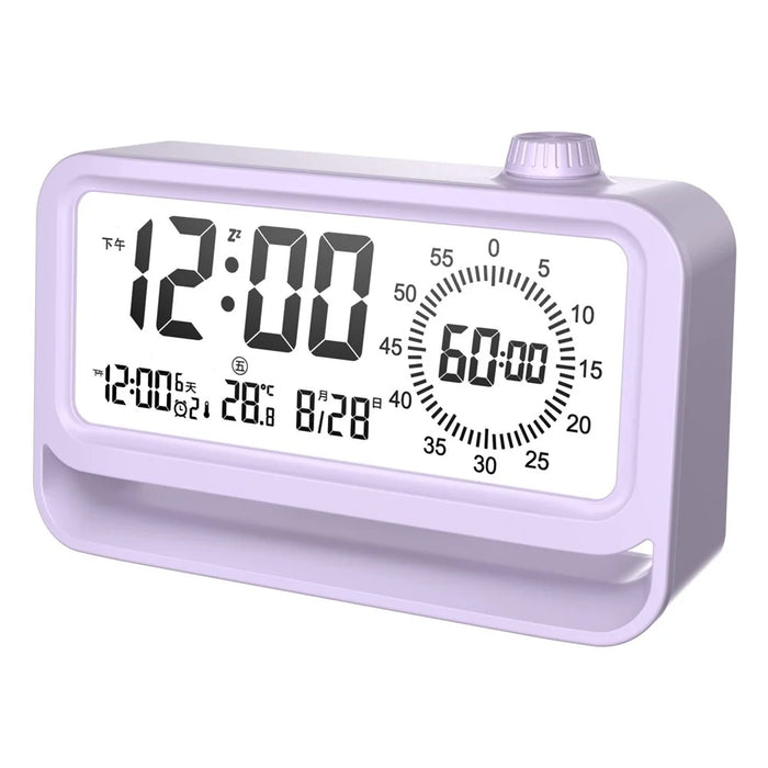 Digital Alarm Clock with Visual Timer 3 Level Brightness USB Rechargeable Countdown LCD Time Reminder - Purple - 1