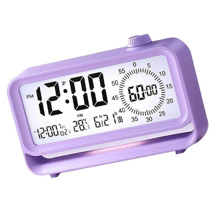 Digital Alarm Clock with Visual Timer 3 Level Brightness USB Rechargeable Countdown LCD Time Reminder - Purple - 2