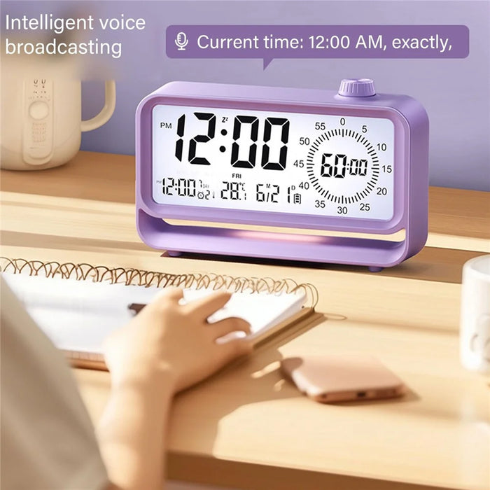 Digital Alarm Clock with Visual Timer 3 Level Brightness USB Rechargeable Countdown LCD Time Reminder - Purple - 5