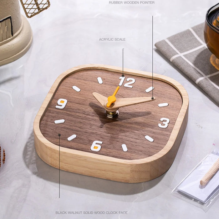 Black Walnut Wood Mini Desk Clock Silent Quartz Movement Table Clock for Bedroom Kitchen - 2