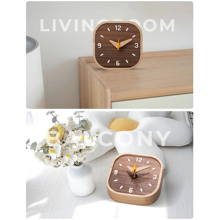 Black Walnut Wood Mini Desk Clock Silent Quartz Movement Table Clock for Bedroom Kitchen - 5