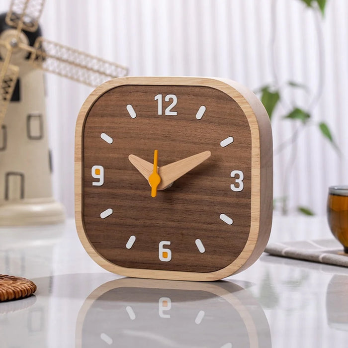 Black Walnut Wood Mini Desk Clock Silent Quartz Movement Table Clock for Bedroom Kitchen - 7