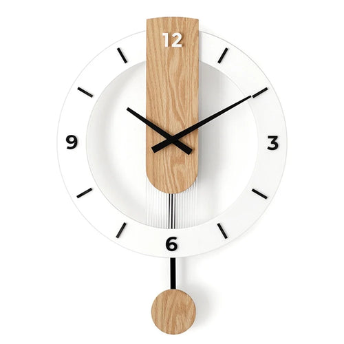 Minimalist Scandinavian Wooden Pendulum Clock Silent Wall Clock for Living Room Bedroom Decor - Arabic Numerals+Scale - 1