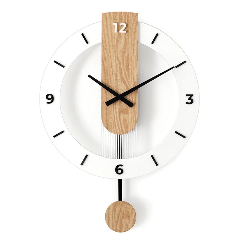 Minimalist Scandinavian Wooden Pendulum Clock Silent Wall Clock for Living Room Bedroom Decor - Arabic Numerals+Scale - 1