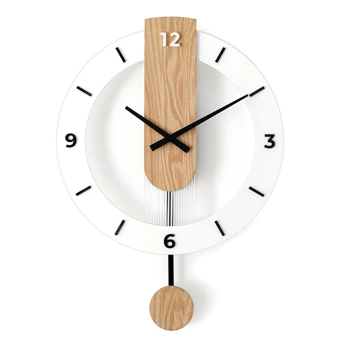 Minimalist Scandinavian Wooden Pendulum Clock Silent Wall Clock for Living Room Bedroom Decor - Arabic Numerals+Scale - 1