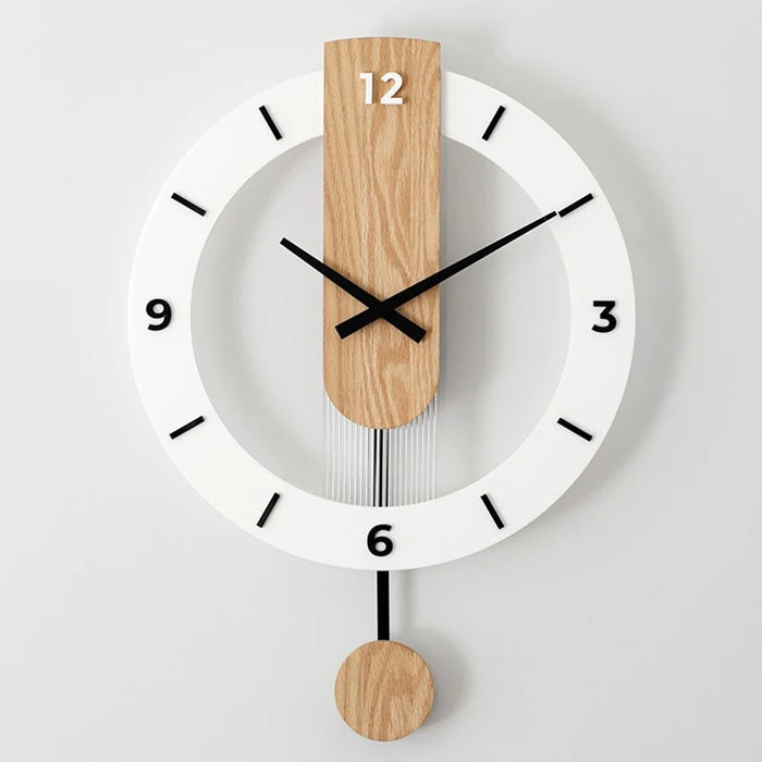 Minimalist Scandinavian Wooden Pendulum Clock Silent Wall Clock for Living Room Bedroom Decor - Arabic Numerals+Scale - 2