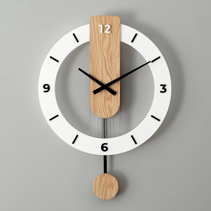 Minimalist Scandinavian Wooden Pendulum Clock Silent Wall Clock for Living Room Bedroom Decor - Arabic Numerals+Scale - 3