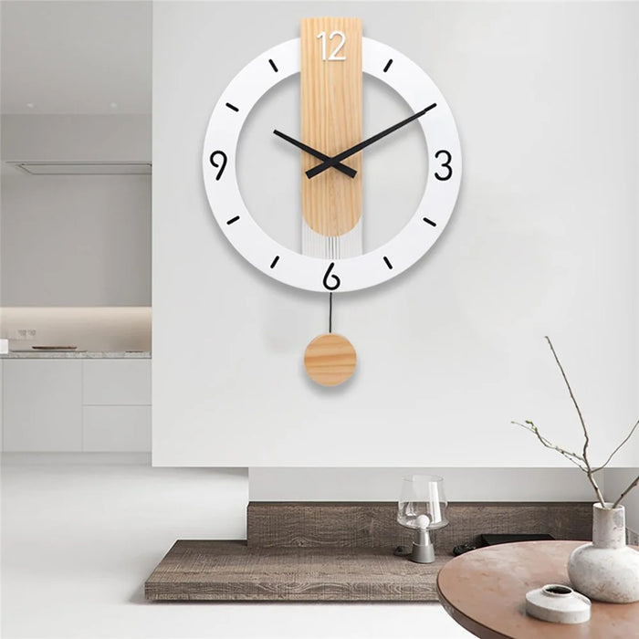 Minimalist Scandinavian Wooden Pendulum Clock Silent Wall Clock for Living Room Bedroom Decor - Arabic Numerals+Scale - 6