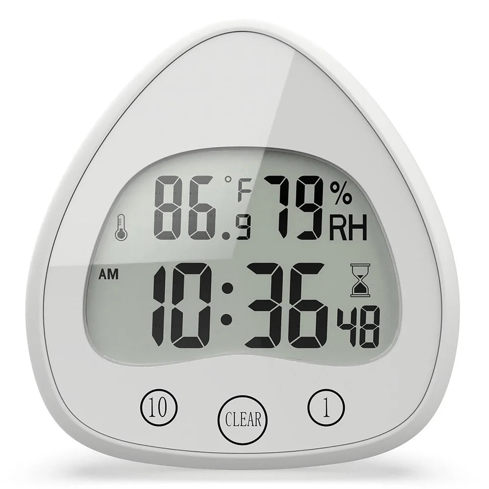 Silent Digital Alarm Clock with Suction Cup Waterproof Countdown Timer Temperature Humidity Sensor - 1