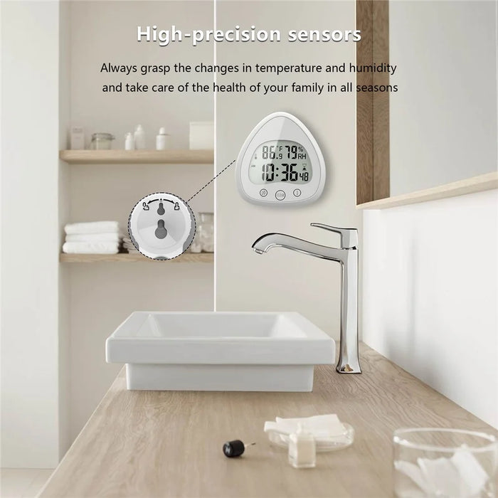 Silent Digital Alarm Clock with Suction Cup Waterproof Countdown Timer Temperature Humidity Sensor - 3
