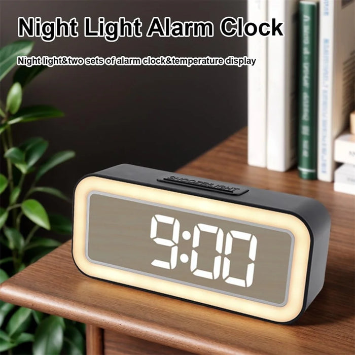 Mirror Surface LED Digital Alarm Clock Temperature Display Students Bedside Desktop Clock - Black - 3