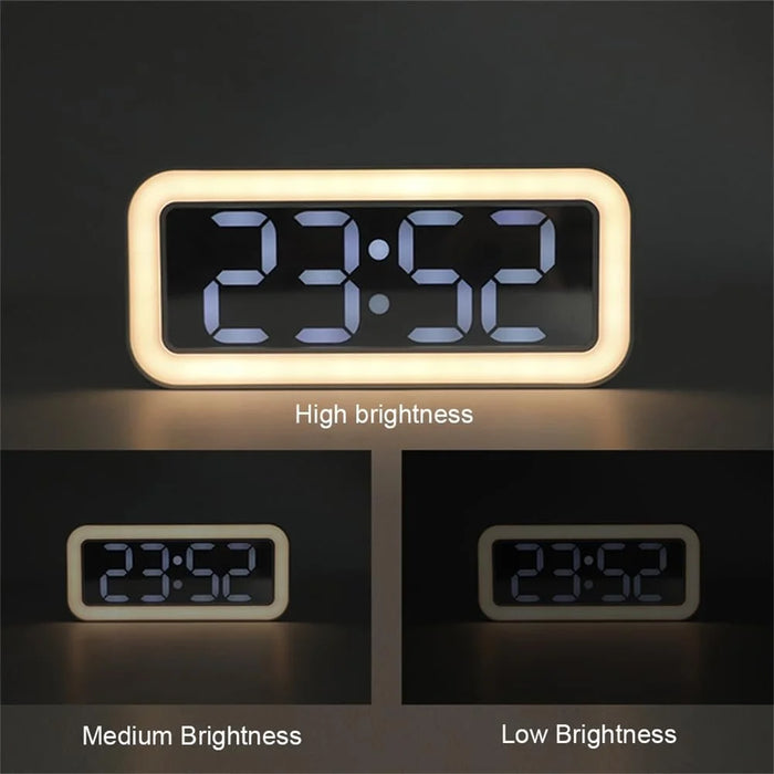 Mirror Surface LED Digital Alarm Clock Temperature Display Students Bedside Desktop Clock - Black - 4