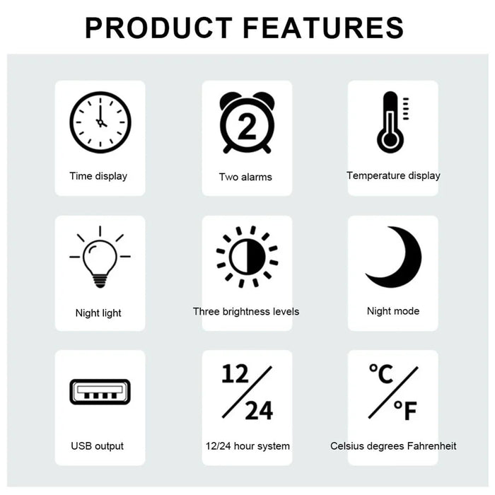 Mirror Surface LED Digital Alarm Clock Temperature Display Students Bedside Desktop Clock - Black - 6