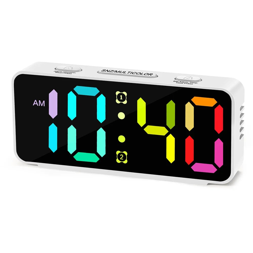 YF2024 Dual Alarm 15 RGB Colors LED Mirror Surface Clock Mini Student Desktop Digital Clock - White - 1