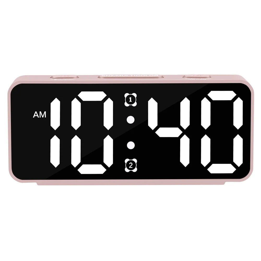 YF2024 Dual Alarm 15 RGB Colors LED Mirror Surface Clock Mini Student Desktop Digital Clock - White - 3