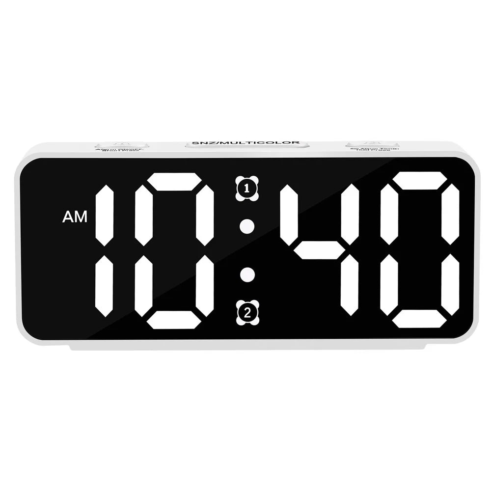 YF2024 Dual Alarm 15 RGB Colors LED Mirror Surface Clock Mini Student Desktop Digital Clock - White - 5