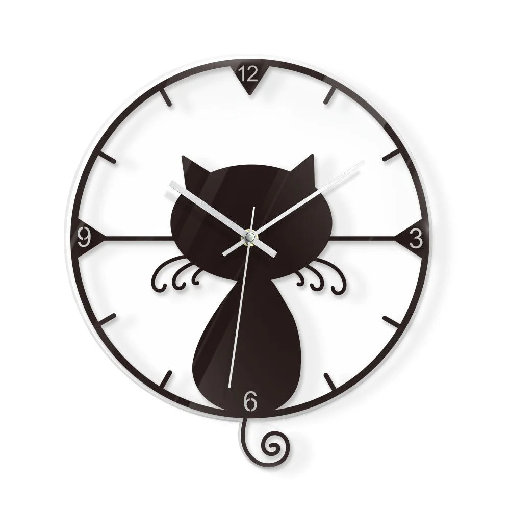 Clear Acrylic Black Cat Wall Clock Silent Non-Ticking Clock (No Battery) for Kids Bedrooms Living Room - 1