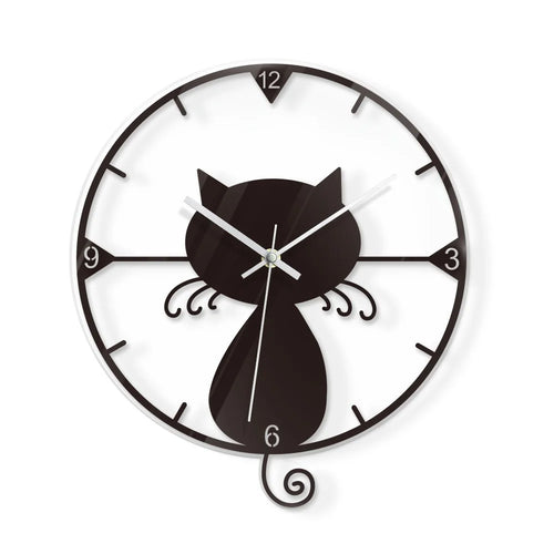 Clear Acrylic Black Cat Wall Clock Silent Non-Ticking Clock (No Battery) for Kids Bedrooms Living Room - 1