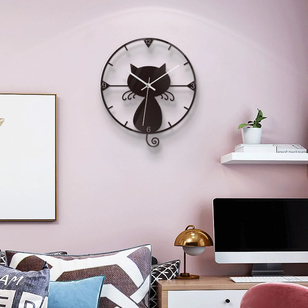 Clear Acrylic Black Cat Wall Clock Silent Non-Ticking Clock (No Battery) for Kids Bedrooms Living Room - 4