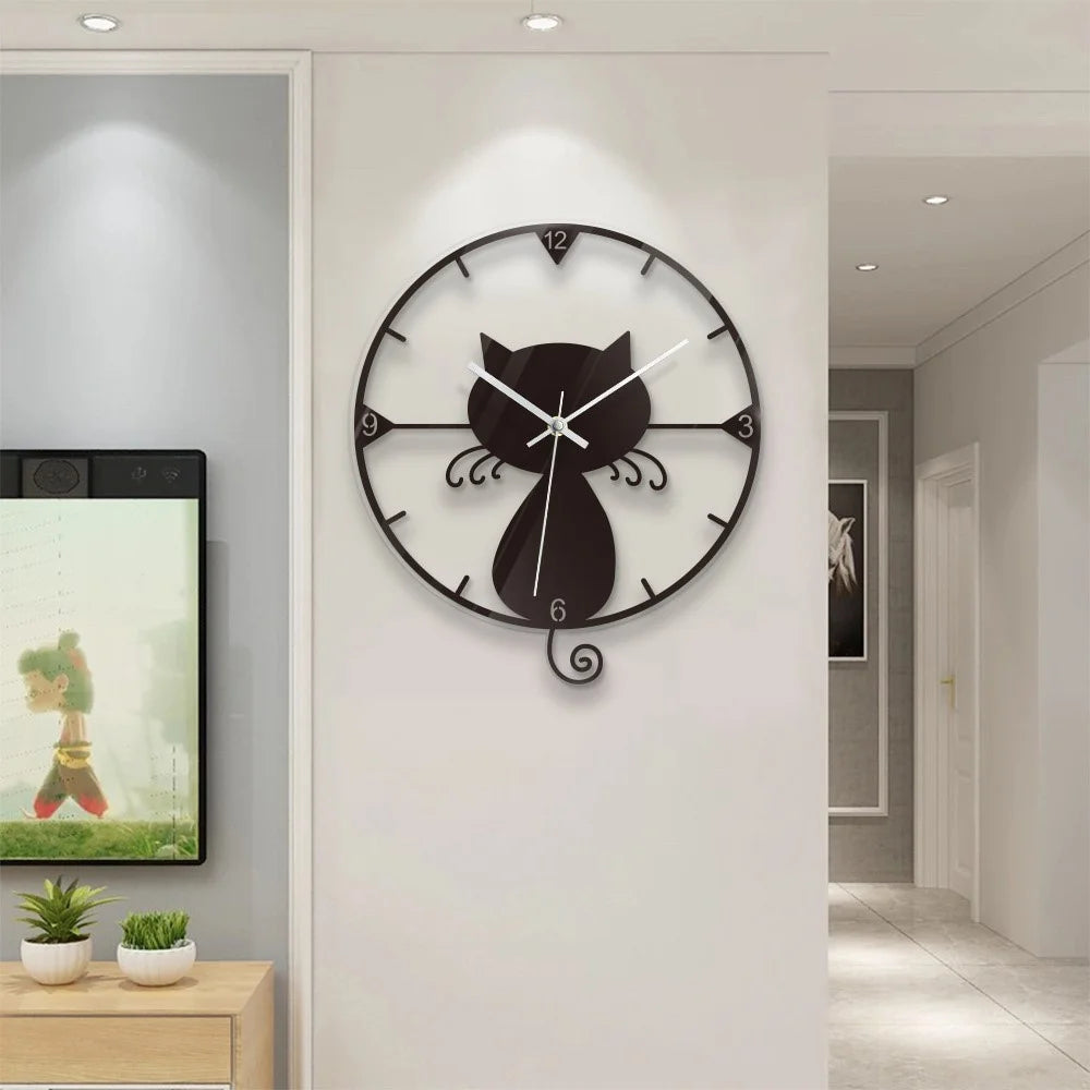 Clear Acrylic Black Cat Wall Clock Silent Non-Ticking Clock (No Battery) for Kids Bedrooms Living Room - 5