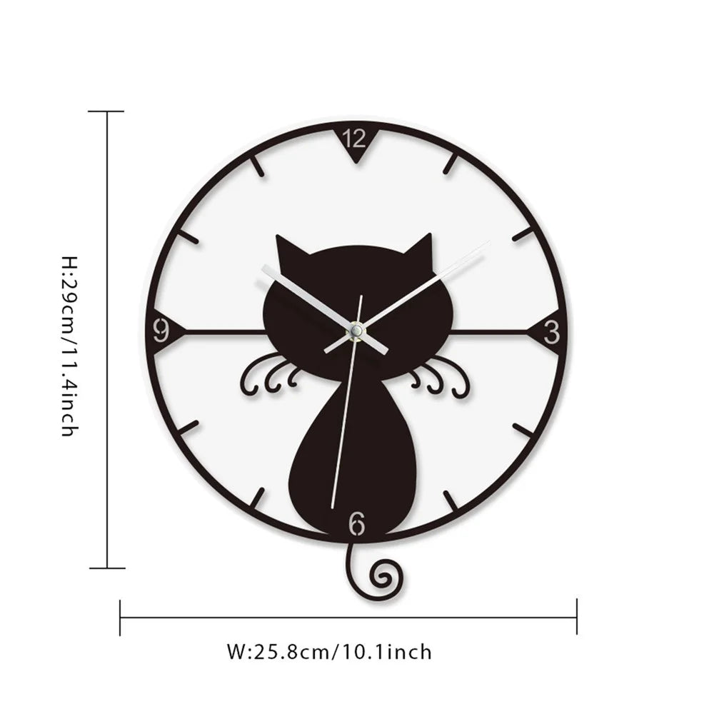 Clear Acrylic Black Cat Wall Clock Silent Non-Ticking Clock (No Battery) for Kids Bedrooms Living Room - 7
