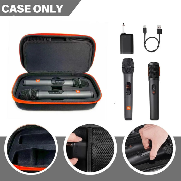 For JBL PartyBox Dual Microphone Carrying Case EVA+Nylon Handheld Wireless Mic Protective Bag - 3