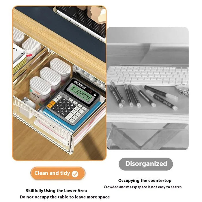 Under Desk Drawer Hidden PET Storage Box Pull Out Hanging Organizer Size L - White - 2