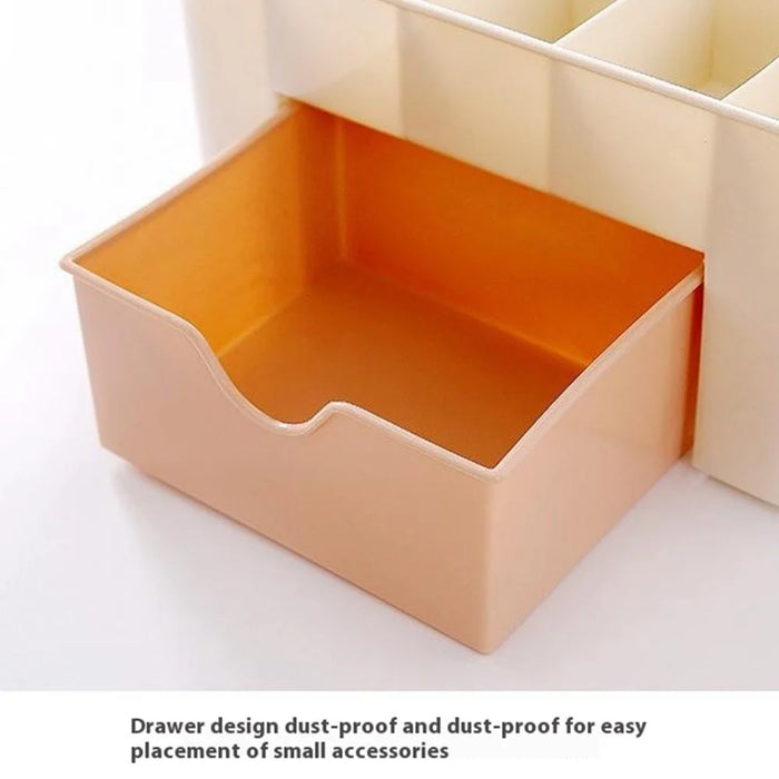 Drawer Design Plastic Desktop Jewelry Makeup Brush Lipstick Storage Container Cosmetic Organizer Box - Blue - 6
