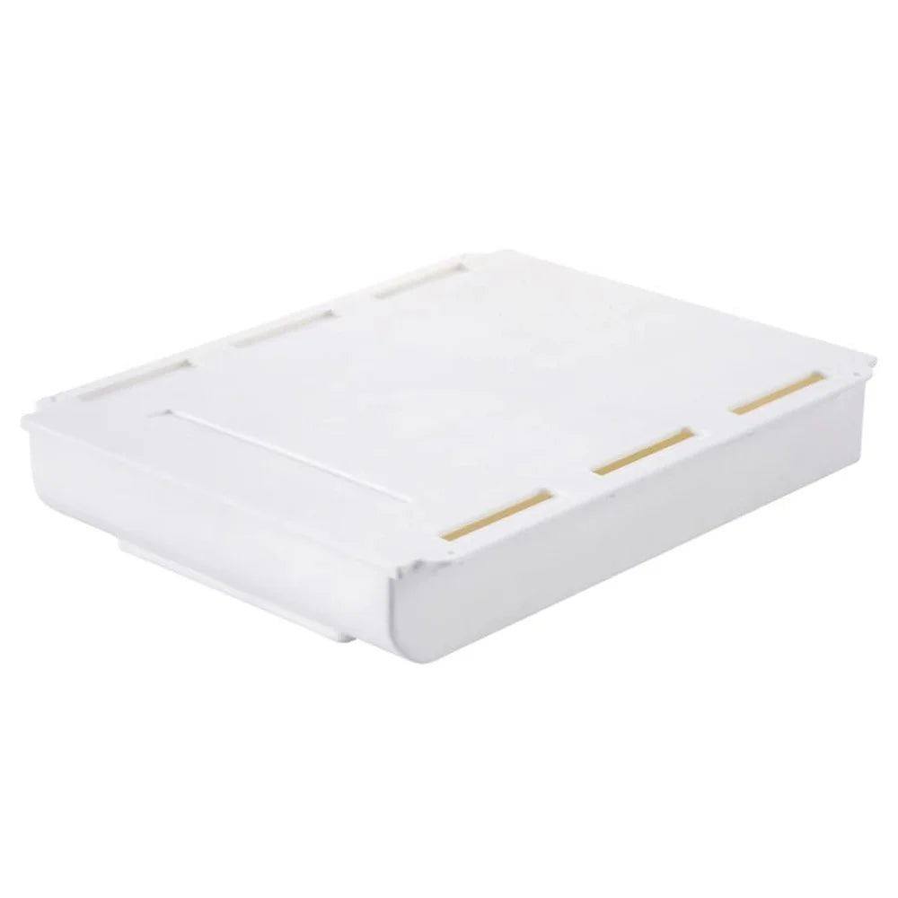 Under Desk Drawer Organizer Hidden Self-Adhesive Space Saving ABS Storage Box Size XL - White - 1